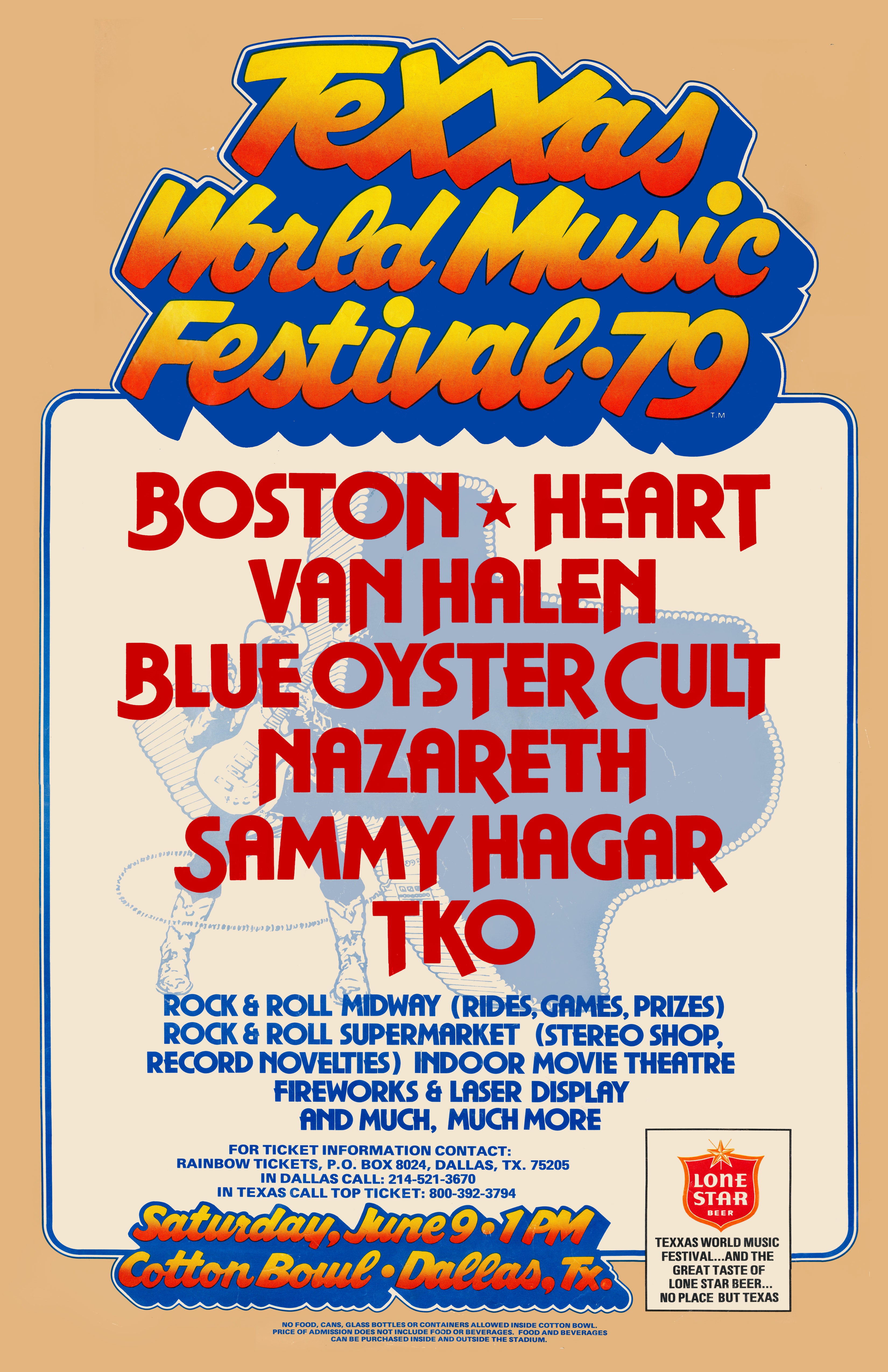 TEXXAS WORLD MUSIC FESTIVAL Texas Jam 1979 Poster Boston Van Halen 